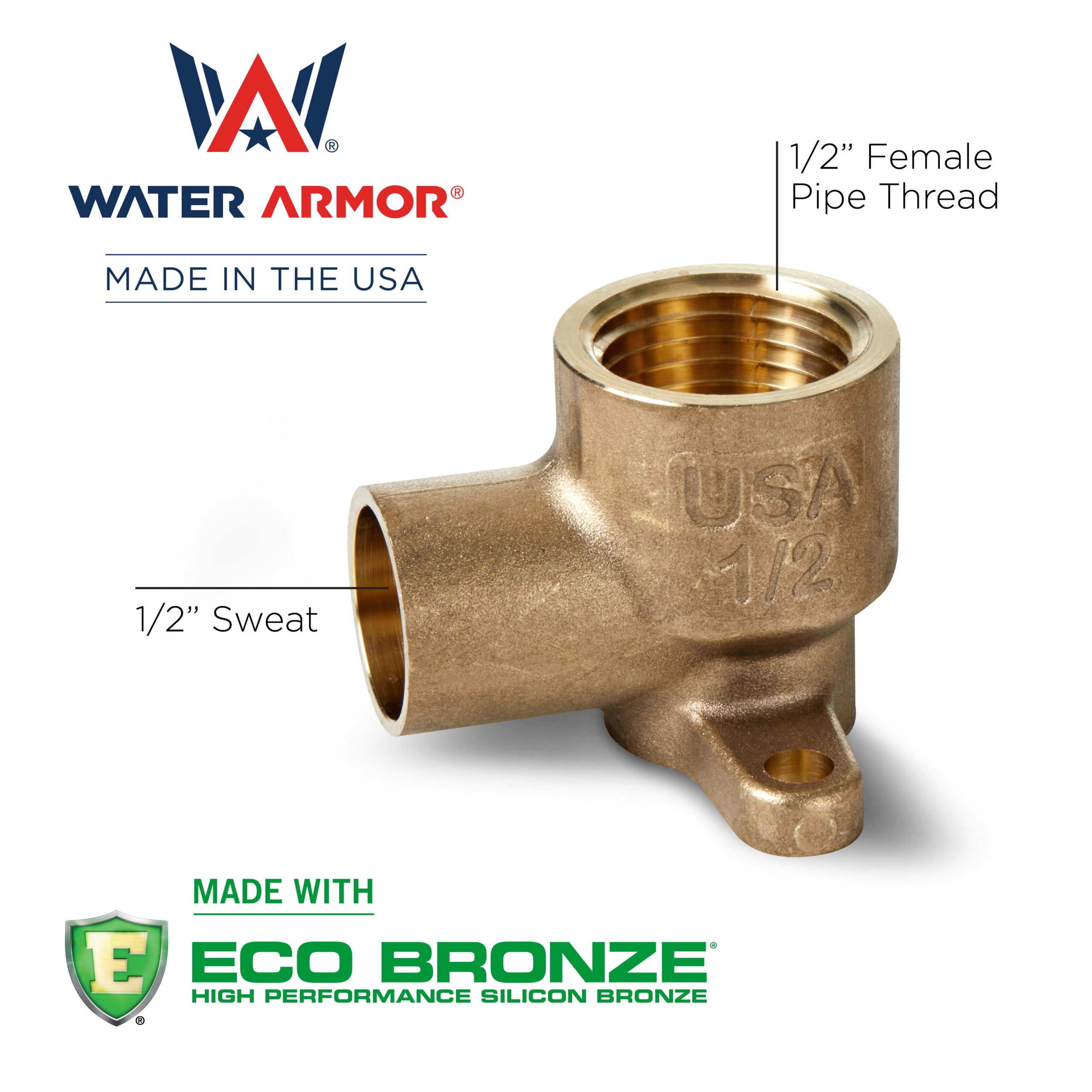 1/2" FNPT x 1/2" Water Armor Sweat Drop Ear Made With Eco Bronze