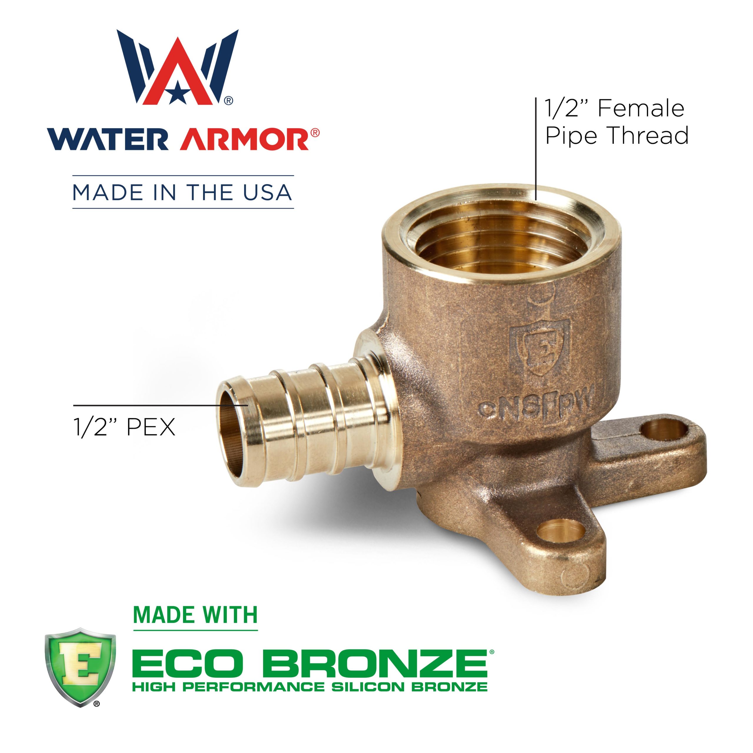 1/2" x 1/2" PEX Drop Ear Water Armor made with ECO Bronze