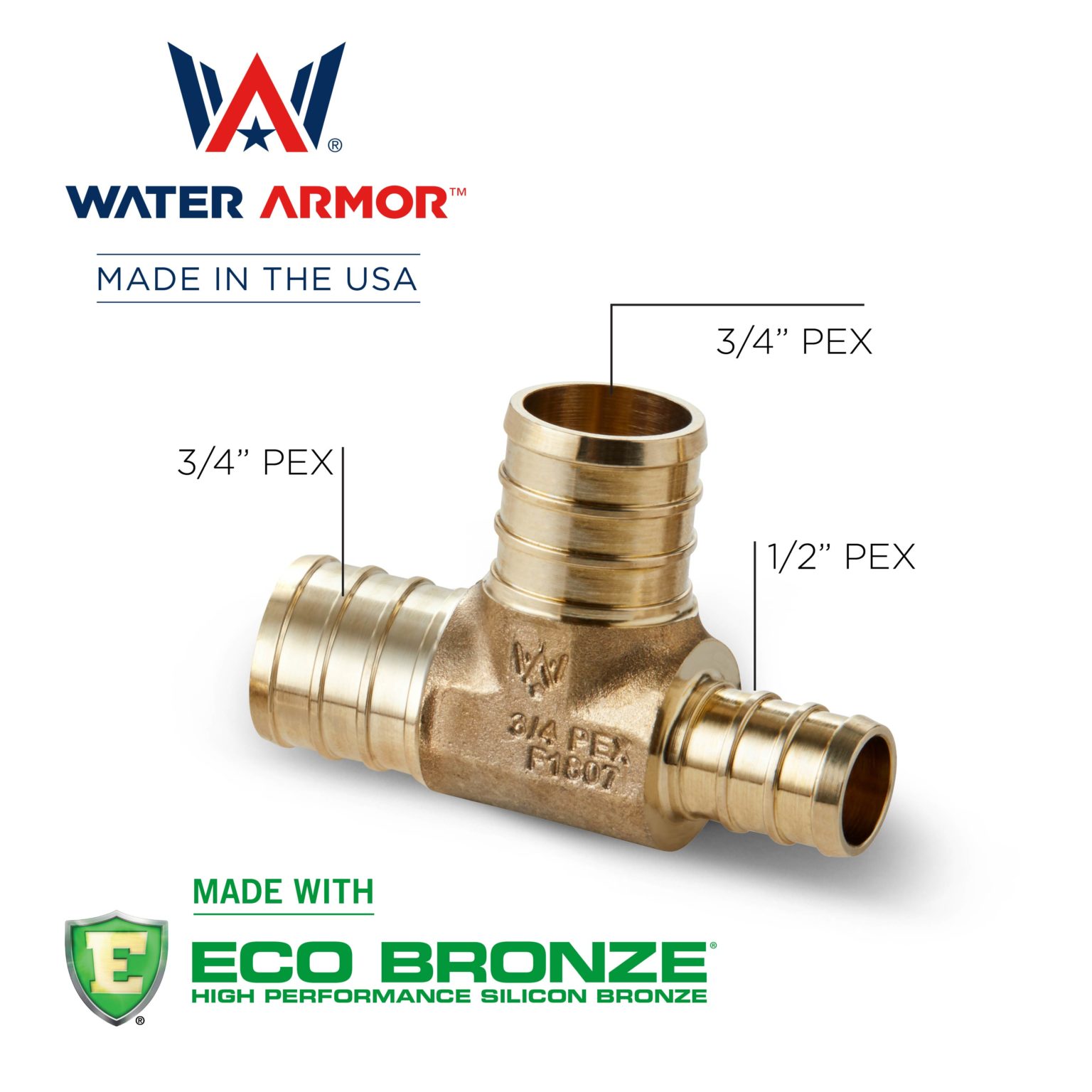 3/4" x 1/2" x 3/4" Water Armor PEX Reducing Tee Made With Eco Bronze