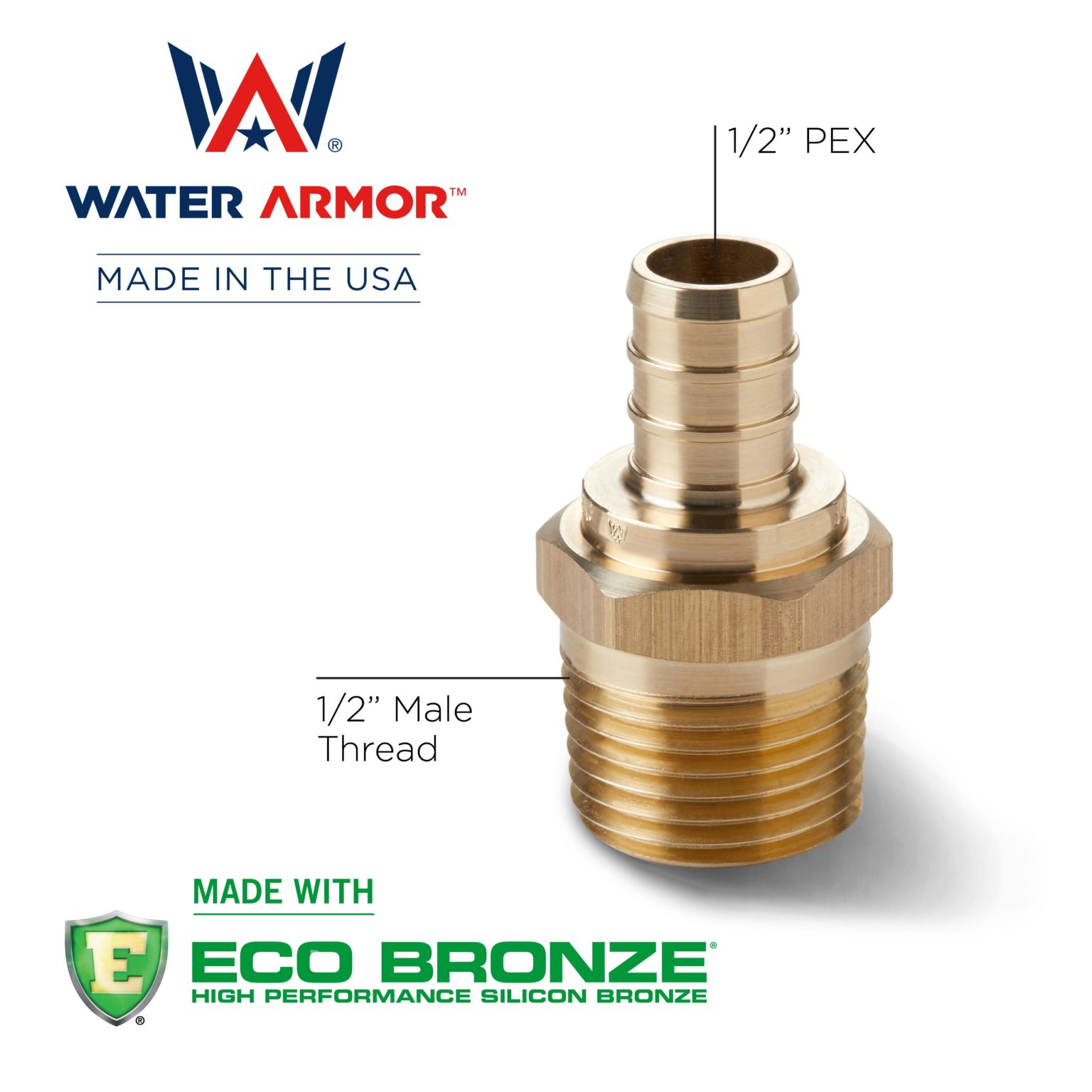 1/2" x 1/2" Water Armor PEX MNPT Adapter Made With Eco Bronze