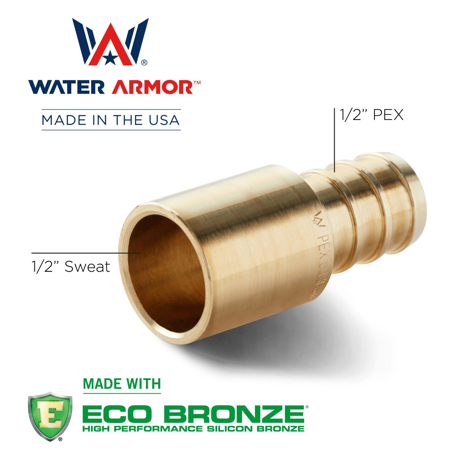 1/2" x 1/2" Water Armor Lead Free PEX Male Sweat Adapter Made With Eco Bronze