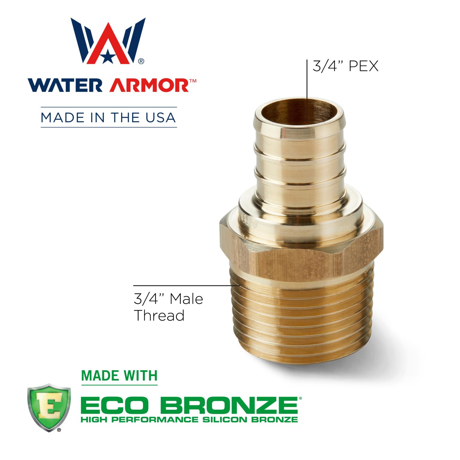 3/4" x 3/4" Water Armor PEX MNPT Adapter Made With Eco Bronze