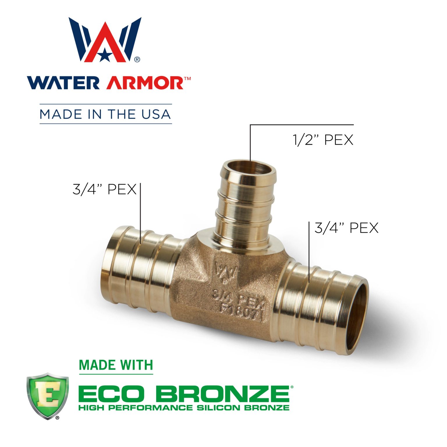 3/4" x 3/4" x 1/2" Water Armor Lead Free PEX Reducing Tee Made With Eco Bronze