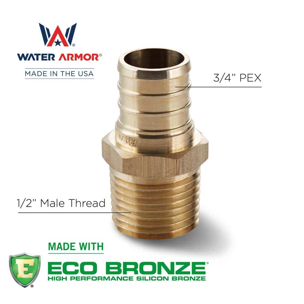 1/2” Male Thread x 3/4” PEX Water Armor MNPT Adapter Made With Eco Bronze