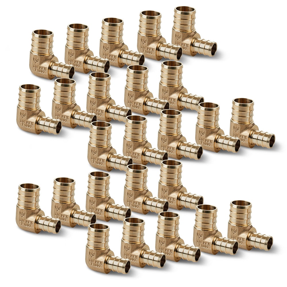 3/4" x 1/2" Brass PEX Elbow, 25 Pack