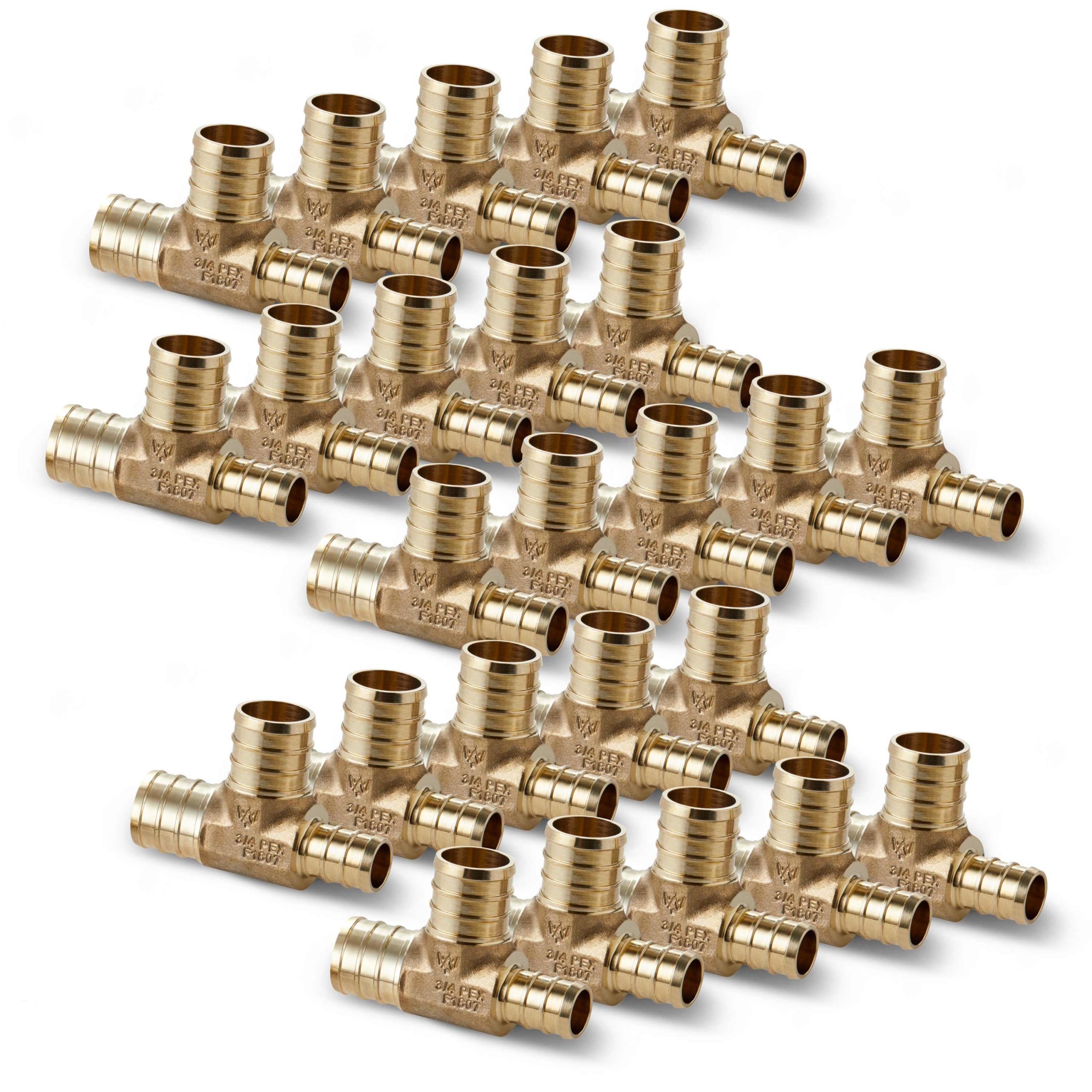 WA-3-4-x-1-2-x-3-4-PEX-Reducing-Tee-25-pack-scaled-1.jpg Water Armor 3/4" x 1/2" Brass Tee, 25 Pack
