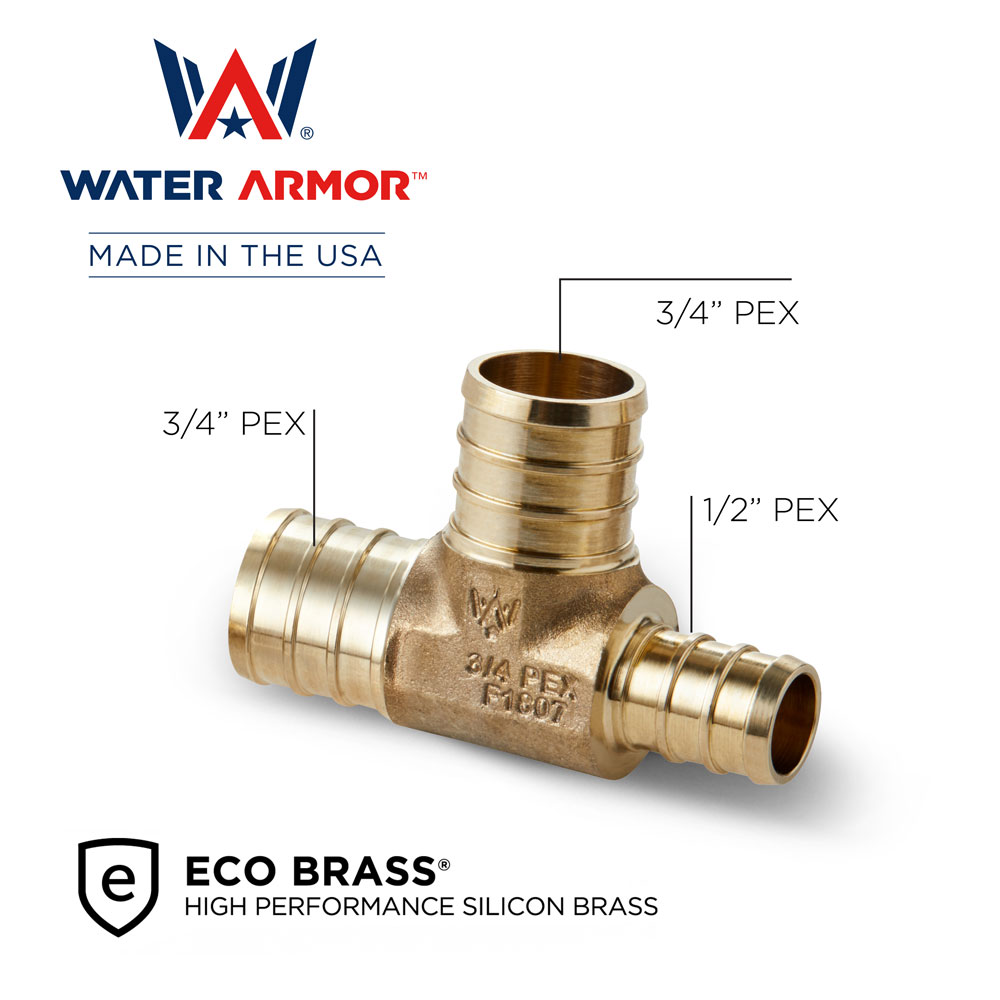 EM42-WA-0750-x-0500-x-0750-F1807-PEX-Tee-ECO 3/4" x 1/2" x 3/4" Brass PEX Tee Eco Brass