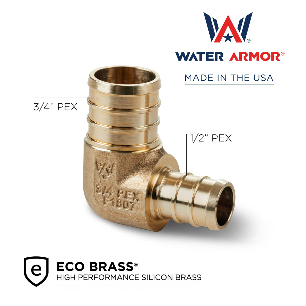 3/4" x 1/2" Brass PEX Reducing Elbow Eco Brass