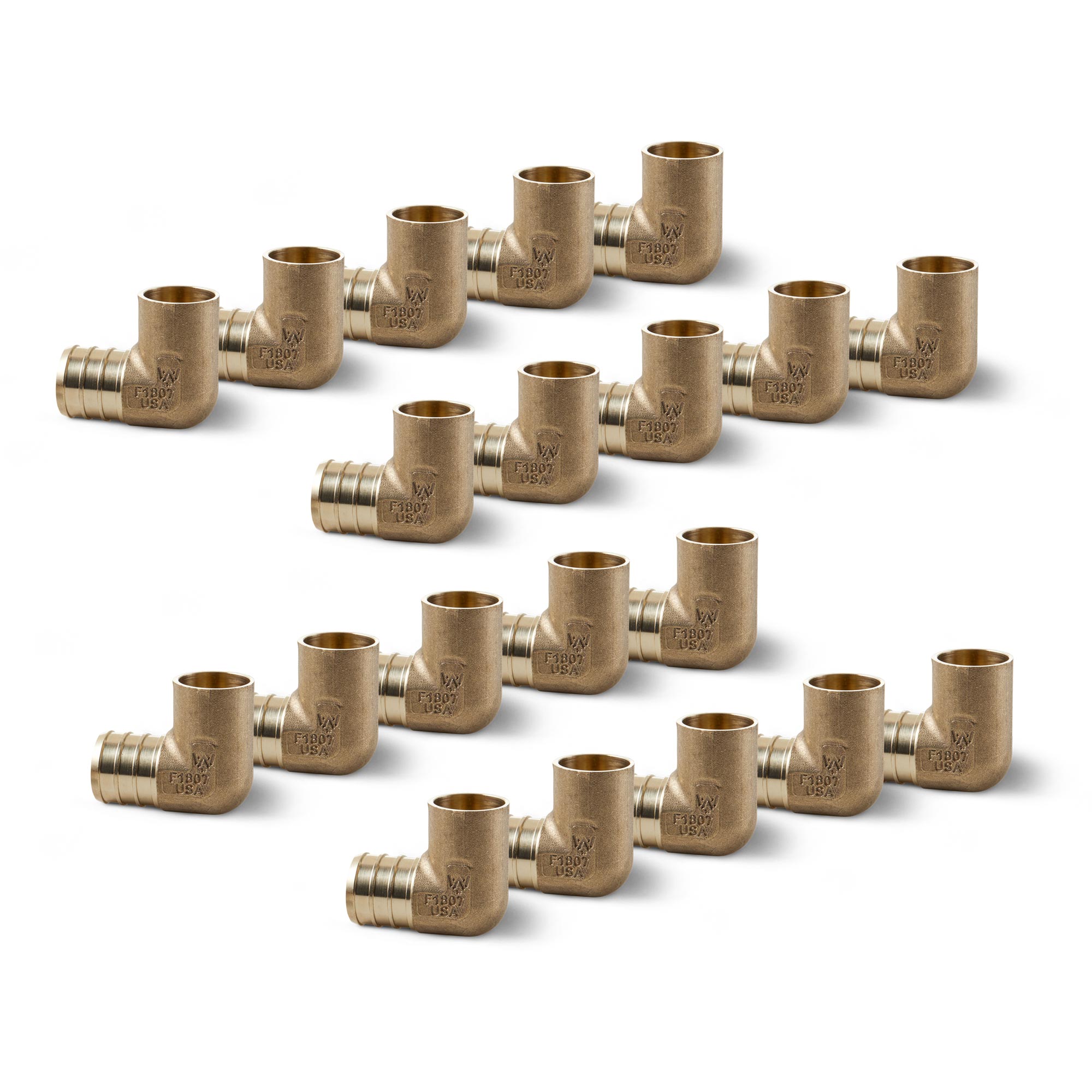 EM68---WA-0750-F1807-PEX-x-0500-Female-Sweat-Adapter-Elbow-pack-25 3/4" x 1/2" Brass PEX Female Sweat Adapter Elbow, 25 Pack