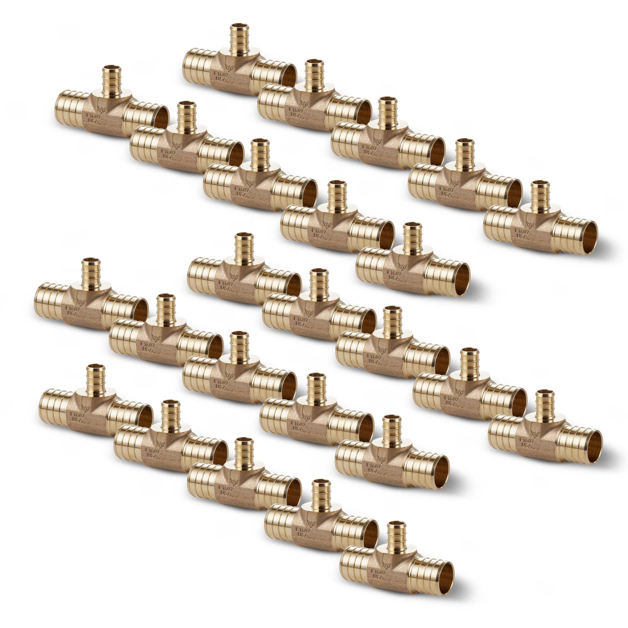 EM71---Water-Armor-1000-x-1000-x-0500-F1807-PEX-Tee-pack--25 1" x 1/2" Brass PEX Tee, 25 Pack
