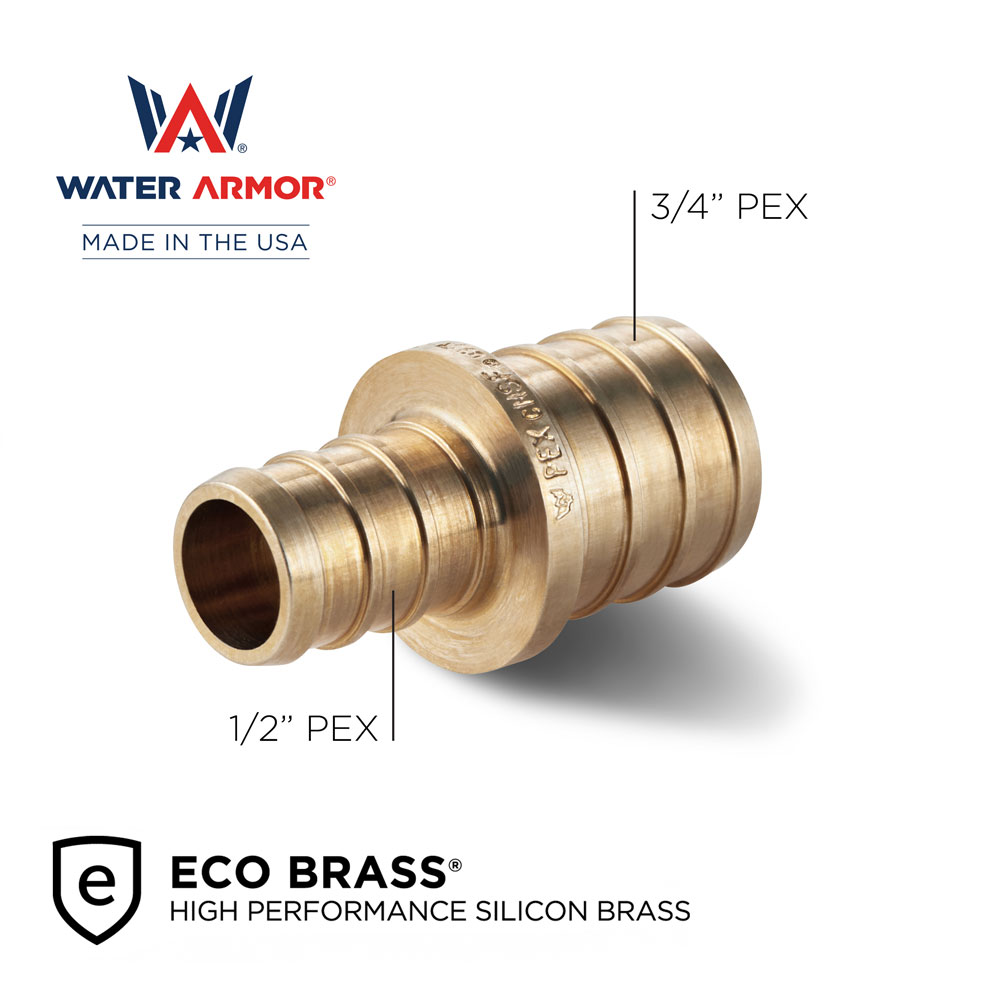 3/4" PEX x 1/2" PEX Reducing Coupling Eco Brass
