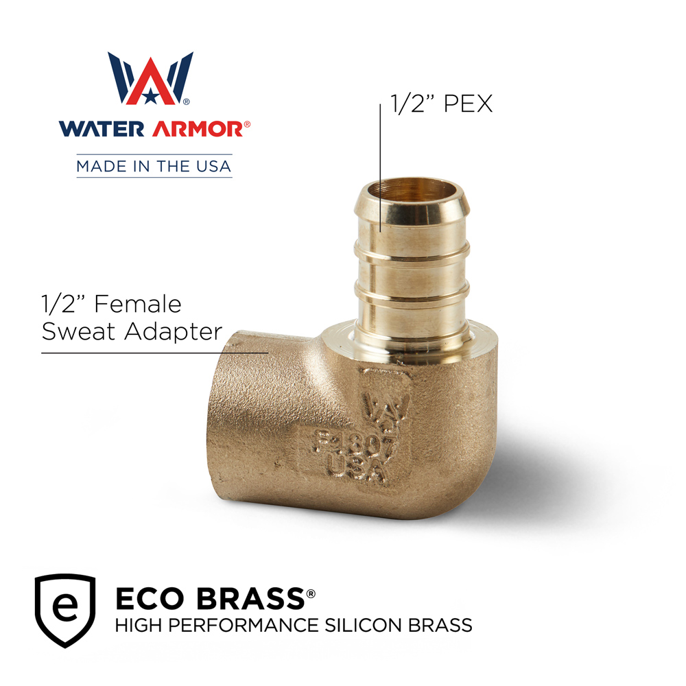 EM67-WA-0500-F1807-PEX-x-0500-Female-Sweat-Adapter-Elbow-ECO Water Armor 1/2" PEX Brass Female Sweat Adapter