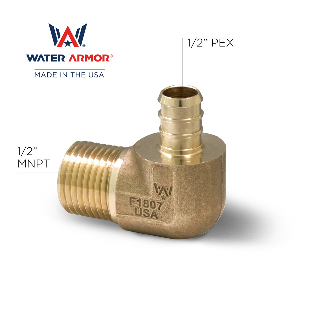 Water Armor Brass 1/2" PEX MNPT Adapter Elbow