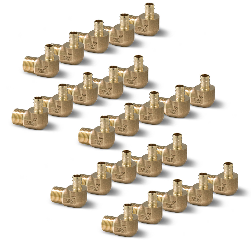 Brass PEX MNPT Adapter Elbow, 25 Pack